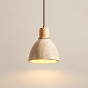 Modern Nerio Wood Walnut Travertine Pendant Light