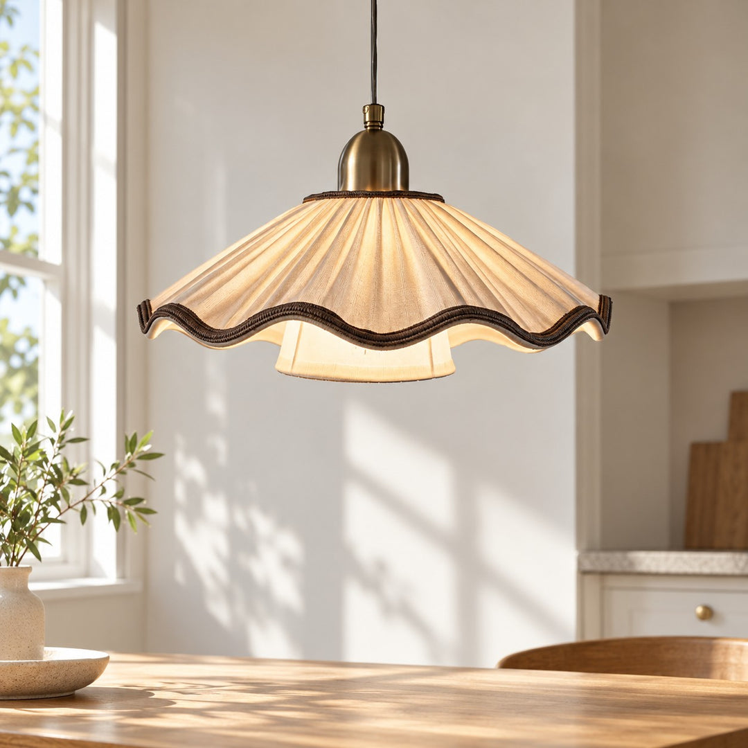 French Vintage Scalloped Pleated Fabric Pendant Light
