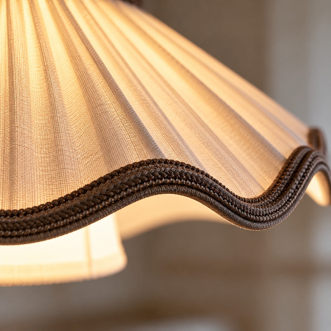 French Vintage Scalloped Pleated Fabric Pendant Light