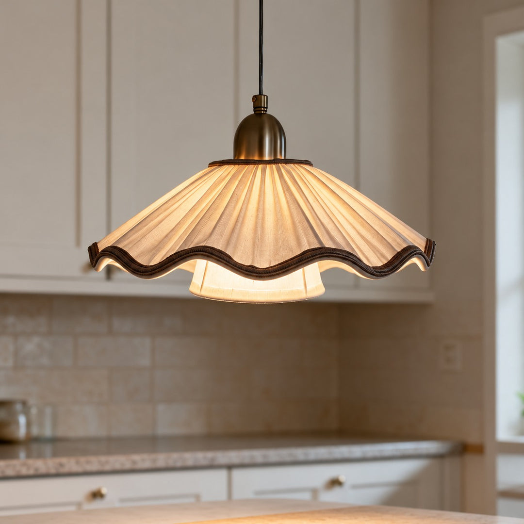 French Vintage Scalloped Pleated Fabric Pendant Light