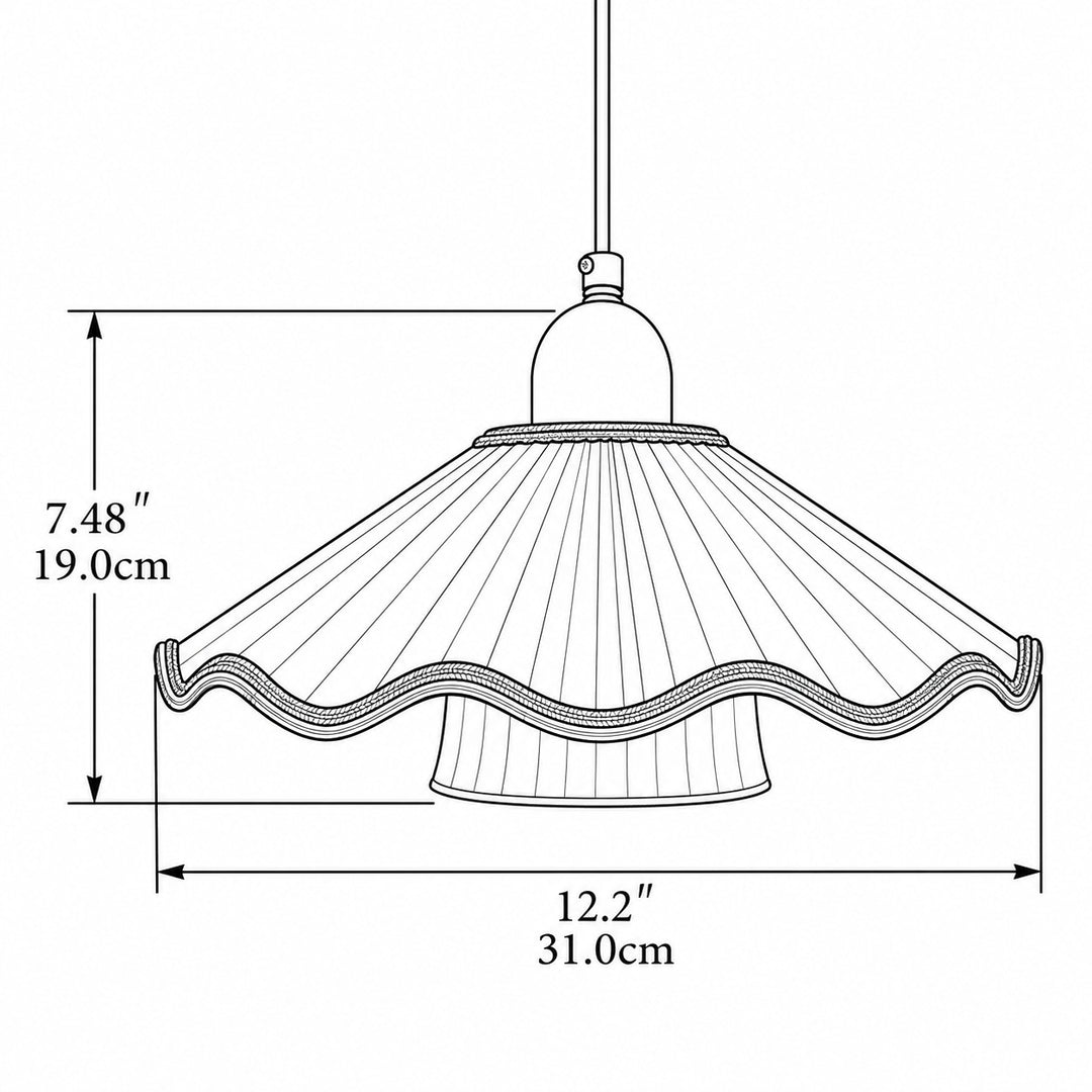 French Vintage Scalloped Pleated Fabric Pendant Light