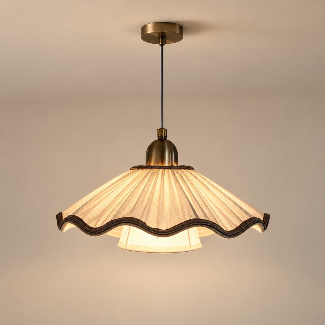 French Vintage Scalloped Pleated Fabric Pendant Light