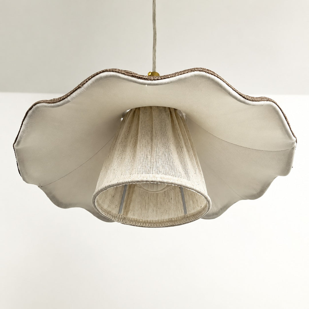 French Vintage Scalloped Pleated Fabric Pendant Light