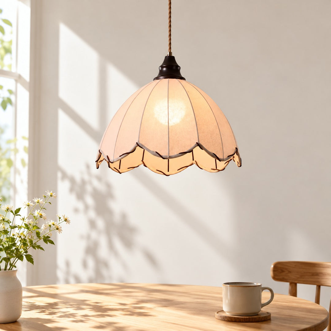 Modern Scalloped Linen Pendant Light