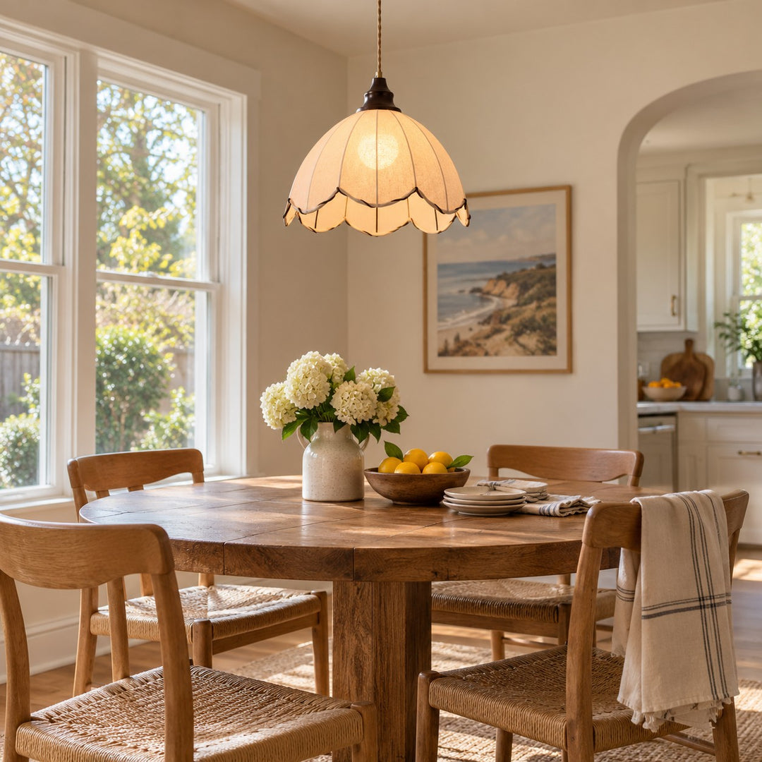 Modern Scalloped Linen Pendant Light