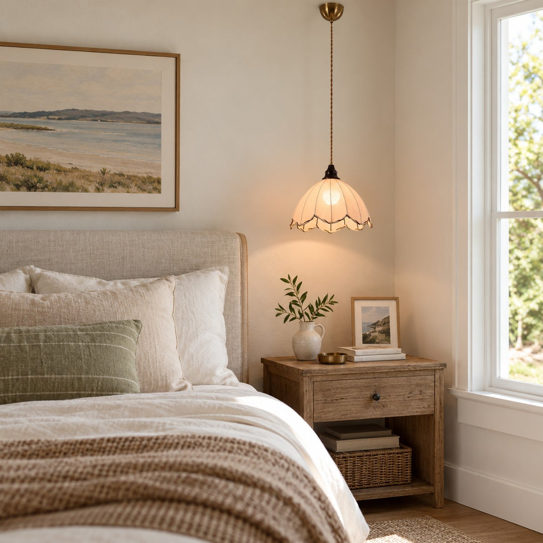 Modern Scalloped Linen Pendant Light