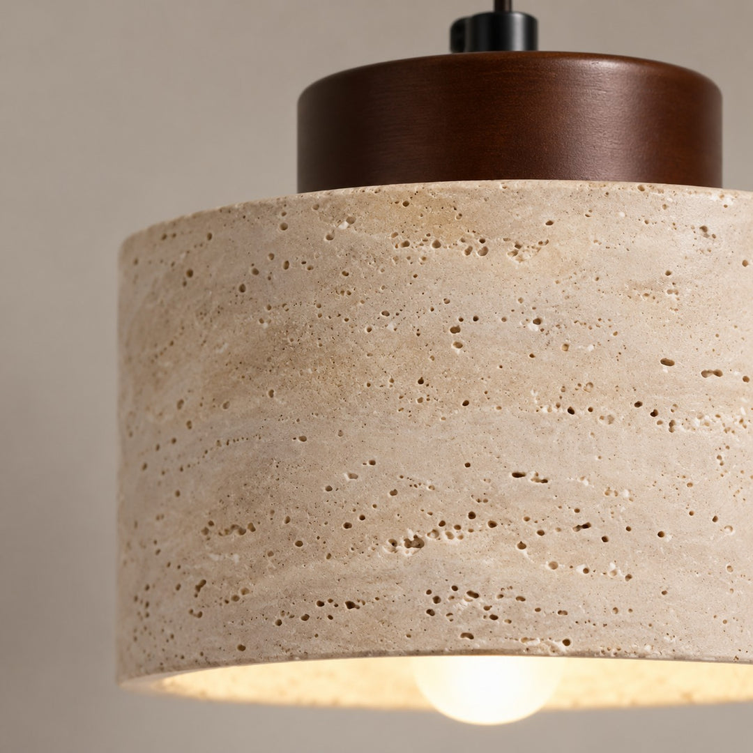 Modern Natural Stone and Wood Pendant Light