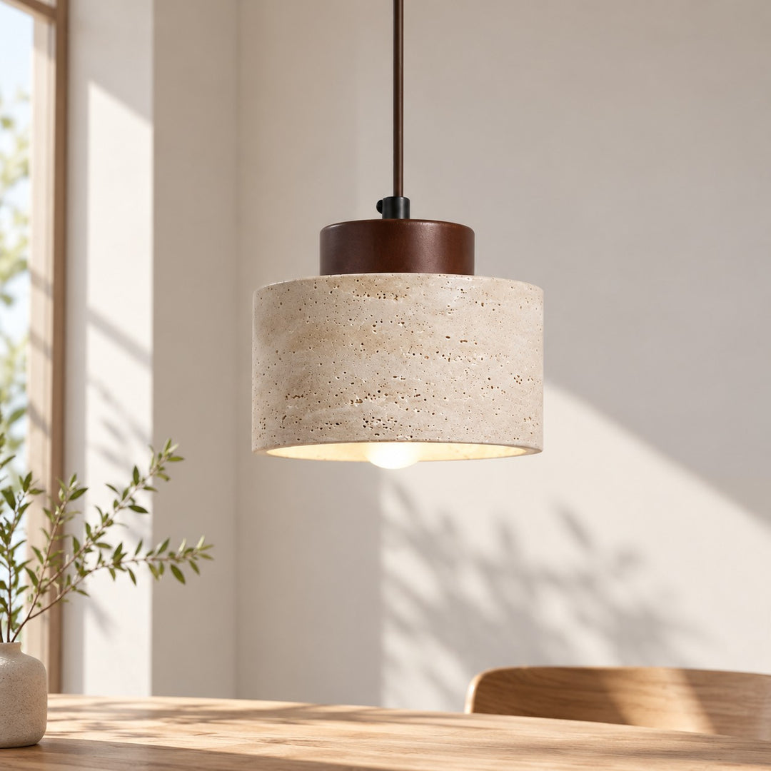 Modern Natural Stone and Wood Pendant Light