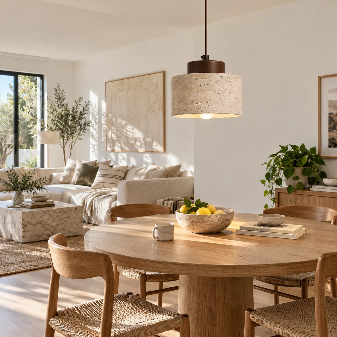 Modern Natural Stone and Wood Pendant Light