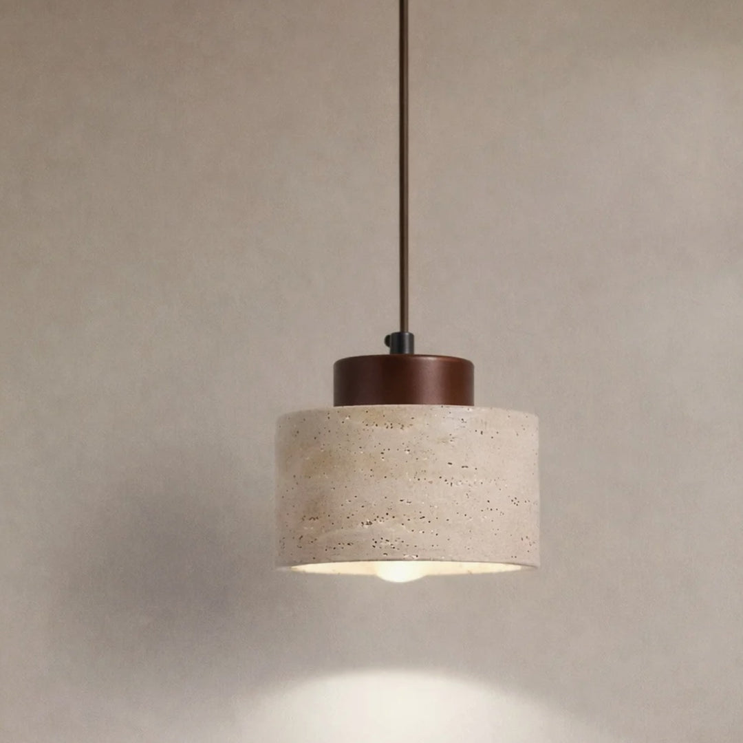 Modern Natural Stone and Wood Pendant Light
