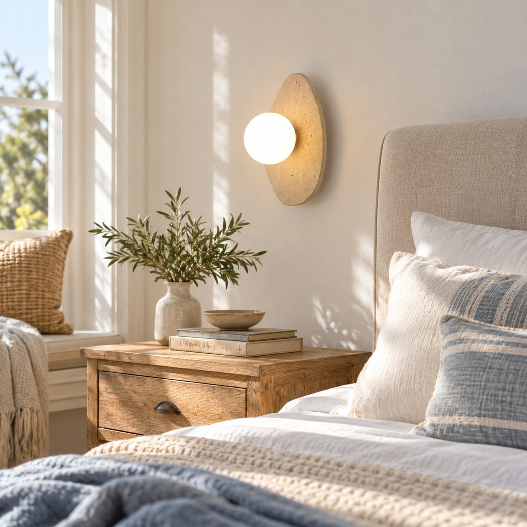 Modern Oval Travertine Globe Wall Sconce