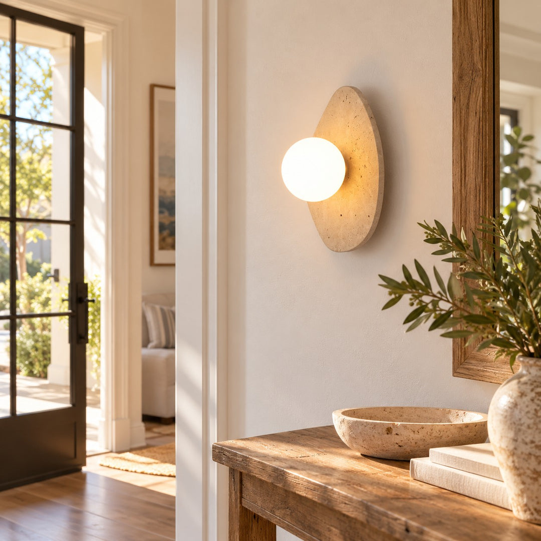 Modern Oval Travertine Globe Wall Sconce