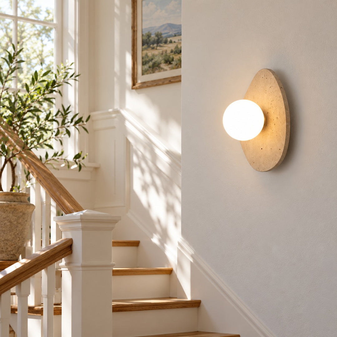 Modern Oval Travertine Globe Wall Sconce