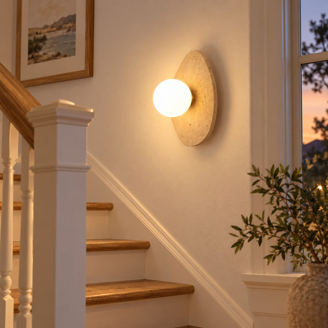 Modern Oval Travertine Globe Wall Sconce