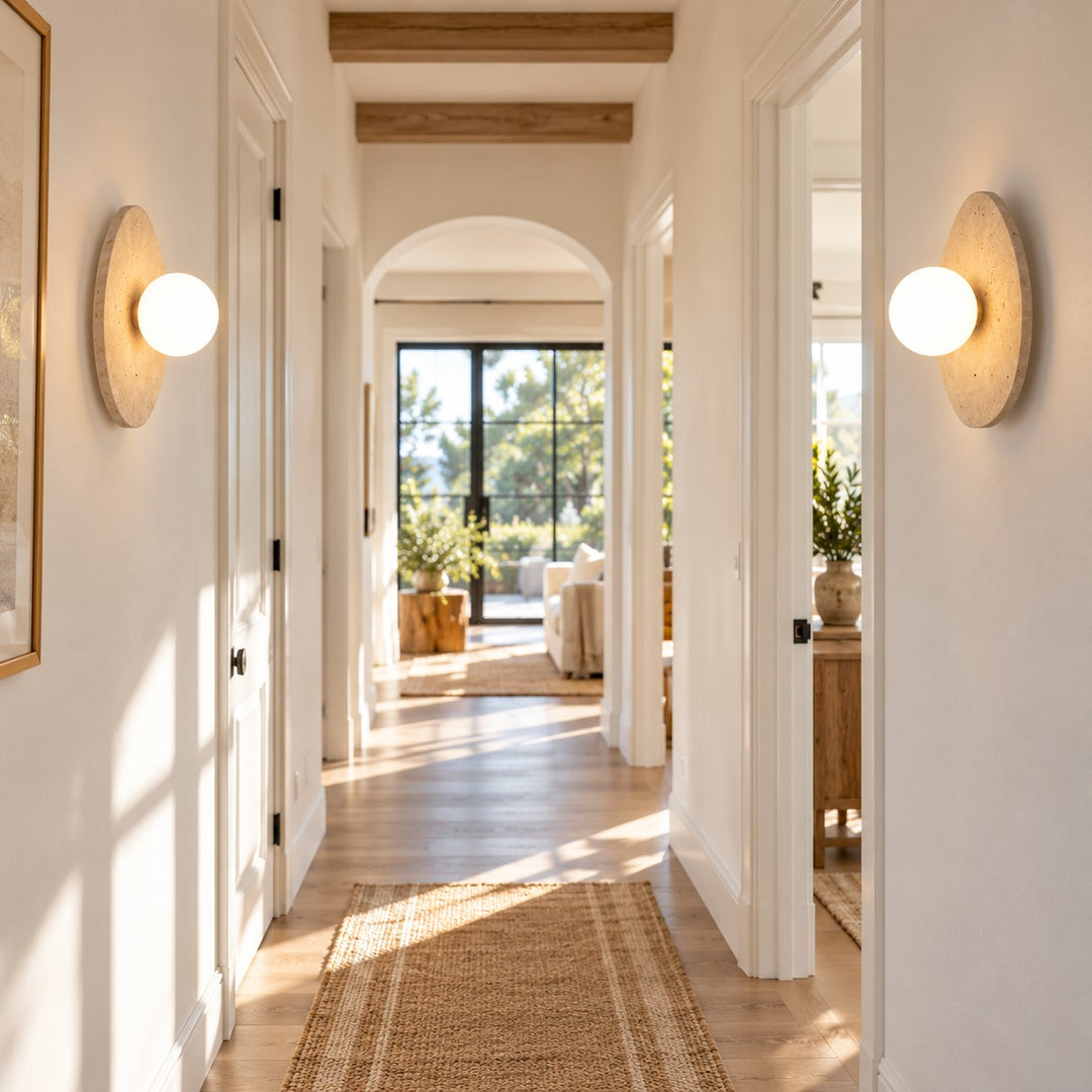 Modern Oval Travertine Globe Wall Sconce