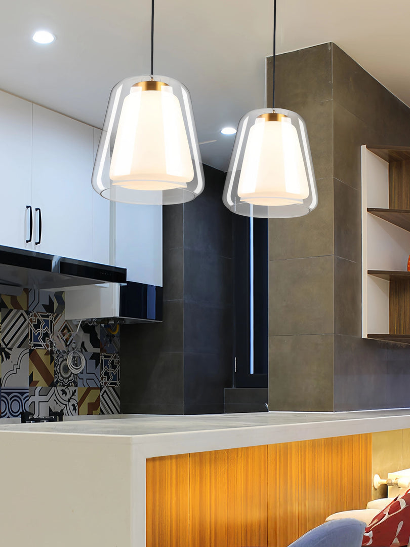 Suspension moderne – Abat-jour intérieur givré et verre extérieur transparent