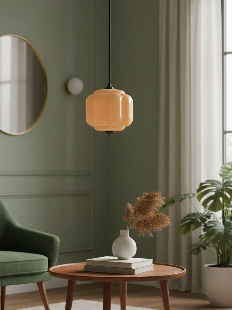 American Vintage Cream Glass Shade Shaped Eloise Chandelier