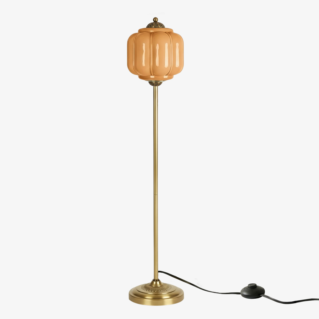 Eloise Textured Glass Pumpkin-Inspired Floor Lamp - Organic Artistry and Retro Style for Living Rooms