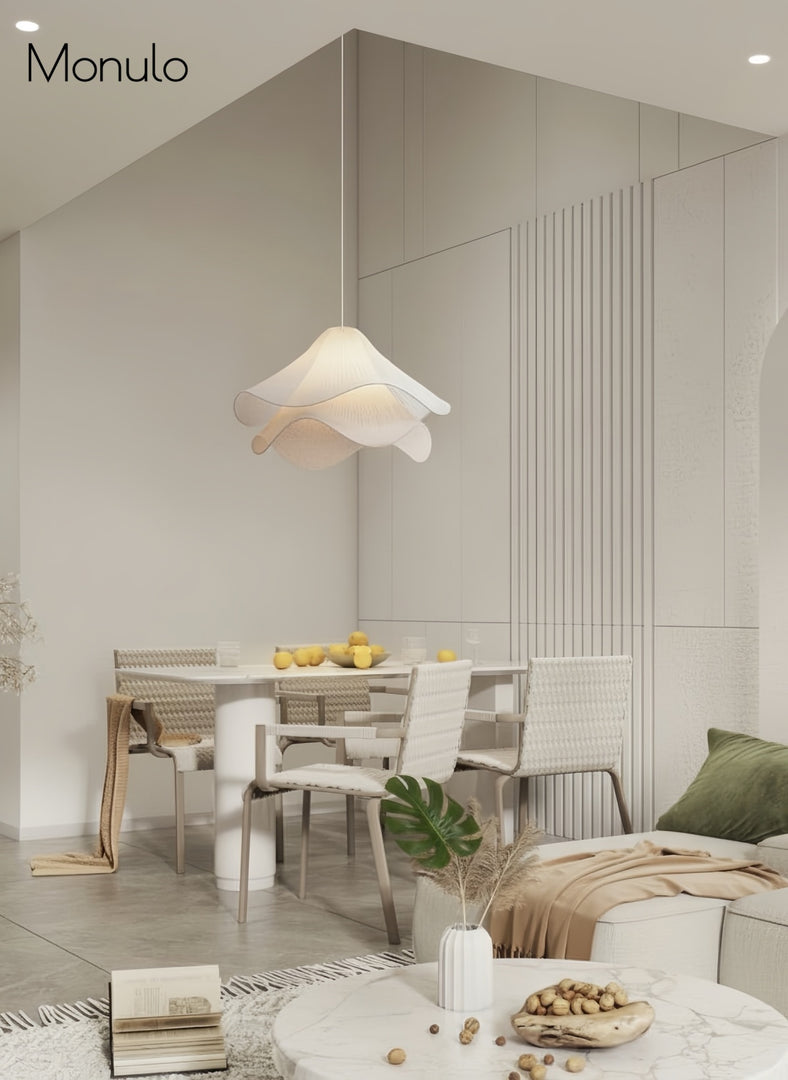 Oslan Contemporary Fabric Double-Layer Pleated Pendant – Bedroom or Café