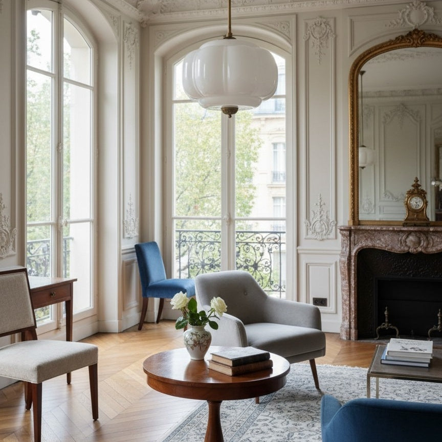 Eloise Scallop Vintage Milk Glass Semi-Flush Mount Pendant Light