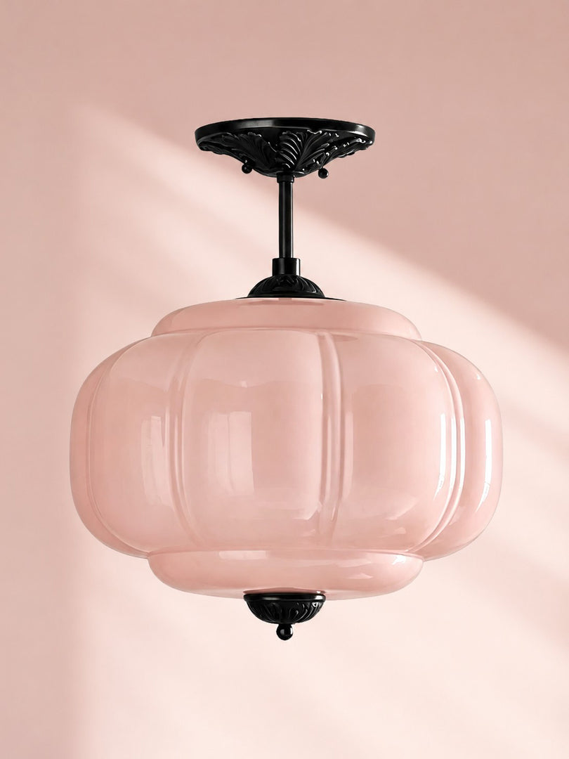 Eloise Scallop Vintage Milk Glass Semi Flush Mount Pendant Light