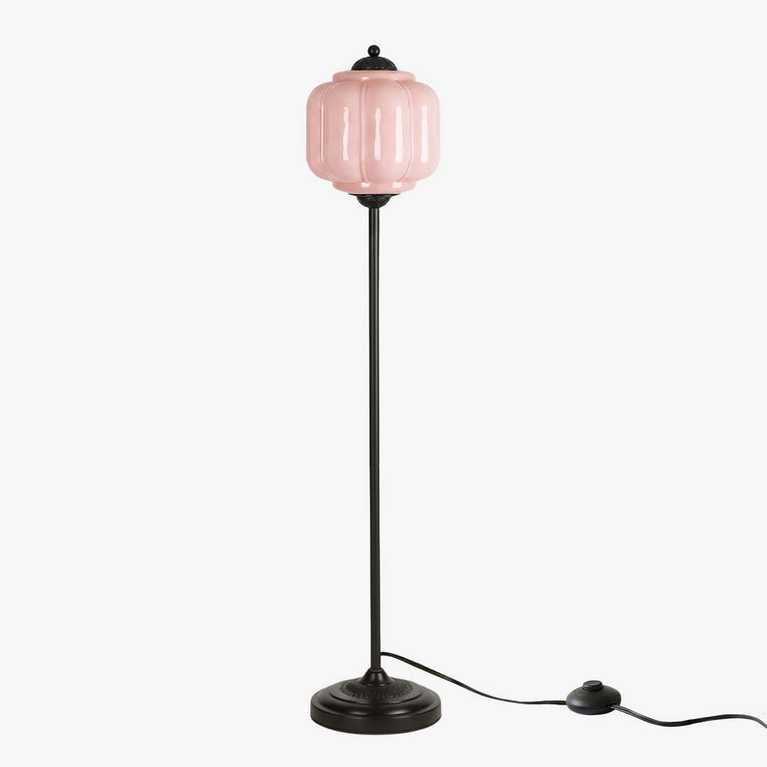 Eloise Textured Glass Pumpkin-Inspired Floor Lamp - Organic Artistry and Retro Style for Living Rooms