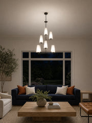 Rowan Tiered vertical Multi-Head Chandelier - Modern Metal and Fabric for Living Rooms and Foyer