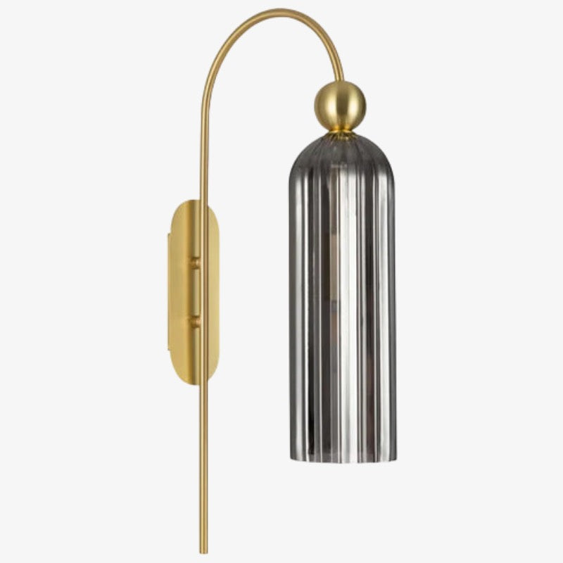 Cylinder Ribbed Glass Wall Sconce – Metal Modern Vintage Light for Bedroom and Hallway