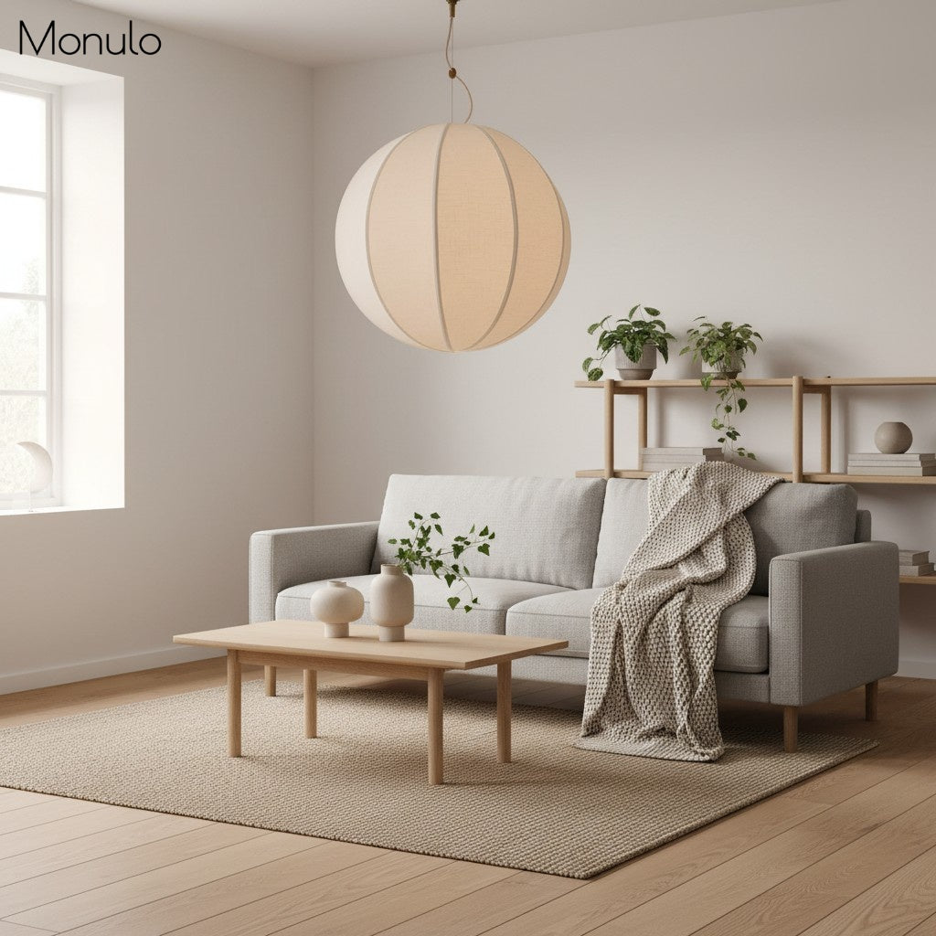 Alvian Elegant Scandinavian Hanging Linen Globe Pendant Light – Ideal for Living Spaces