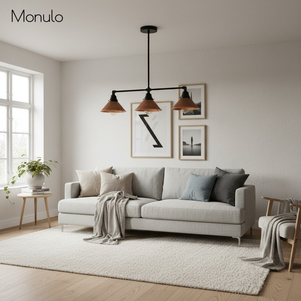 Conique Metal Vintage-Modern Three-Light Island Suspension Lamp – Pendant Light for Bar, Counter & Billiards