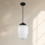 Load image into Gallery viewer, Vintage Art Deco Milk Glass Geometric  Skyscraper Shade Pendant Light
