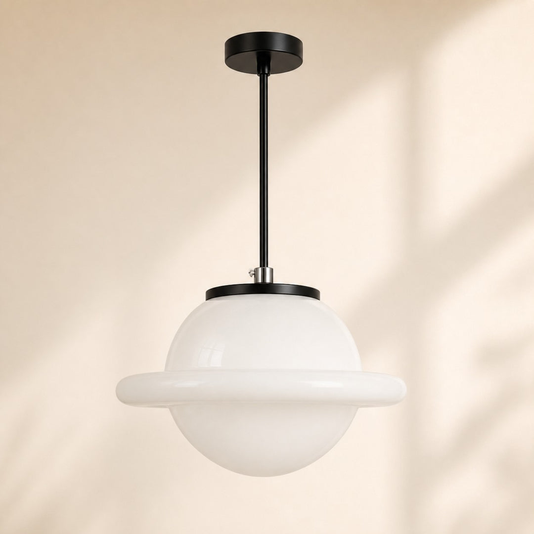 Vintage Art Deco Milk Glass Geometric  Skyscraper Shade Pendant Light