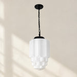 Load image into Gallery viewer, Vintage Art Deco Milk Glass Geometric  Skyscraper Shade Pendant Light