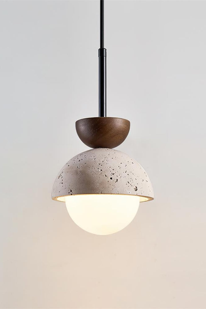 Modern Minimalist Hemisphere Travertine Wood Pendant Lamp