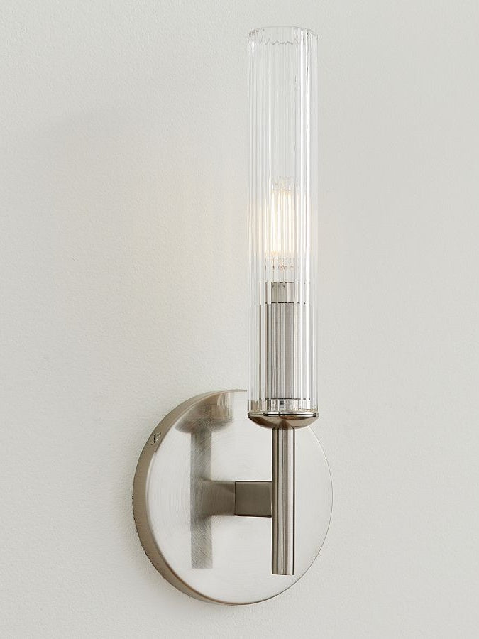 Gerippte Glas-Wandlampe – Röhren-Wandlampe für Badezimmer-Spiegelbeleuchtung in Messing