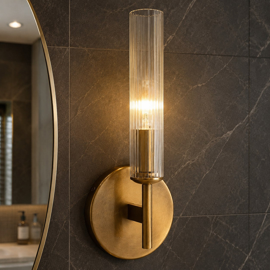 Bravira Glass Tube Wandlampe - Klassische gerippte Messingrohrbeleuchtung