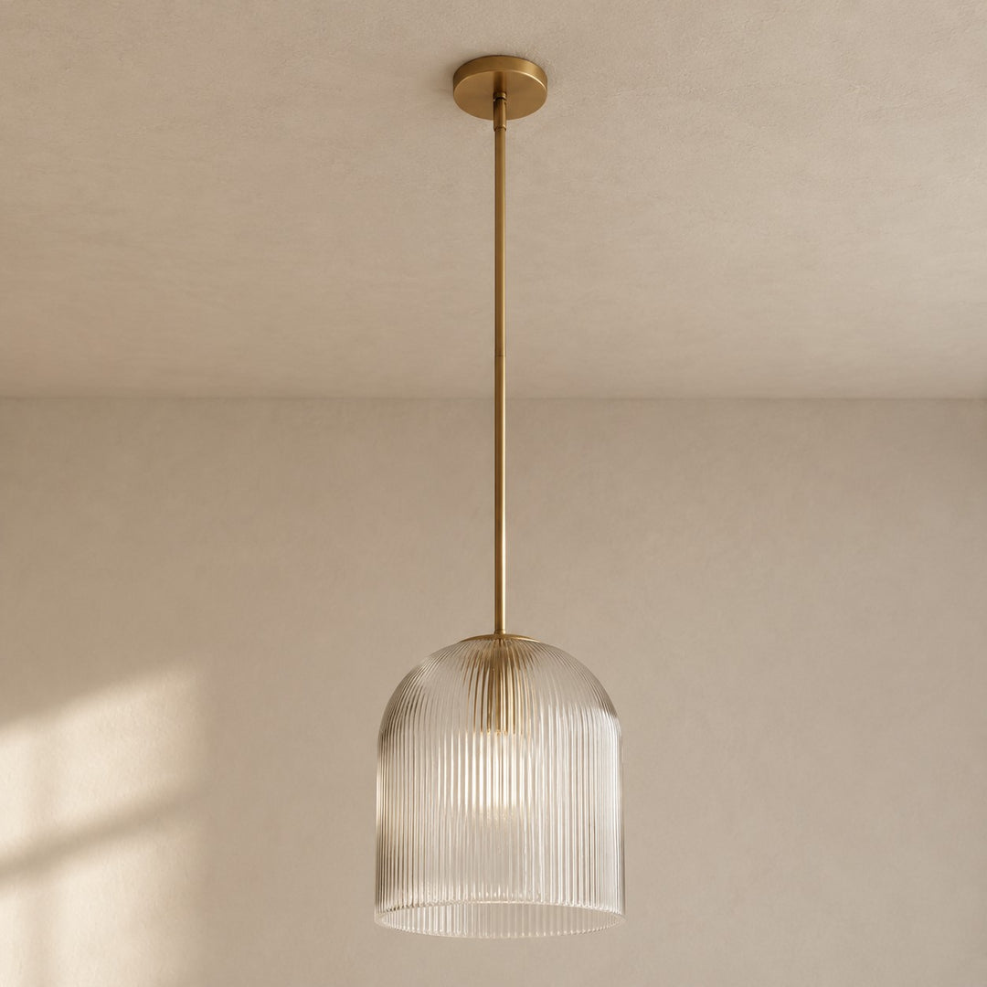 Bravira gerippte Glas-Pendelleuchte – Messing- und Glas-Pendelleuchte mit Landhausstil