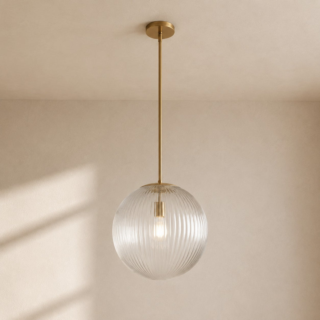 Bravira gerippte Glas-Pendelleuchte – Messing- und Glas-Pendelleuchte mit Landhausstil
