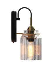 Modern Ribbed Brass and Glass Wall Sconce - Vanity Light for Bathroom Mirrors