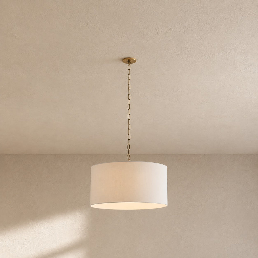 Lámpara colgante de lino Dumora con forma de tambor: moderna pantalla blanca para comedor