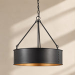 Load image into Gallery viewer, Velara Round Black Drum Pendant Light - Industrial Vintage Style for Dining Room or Living Room