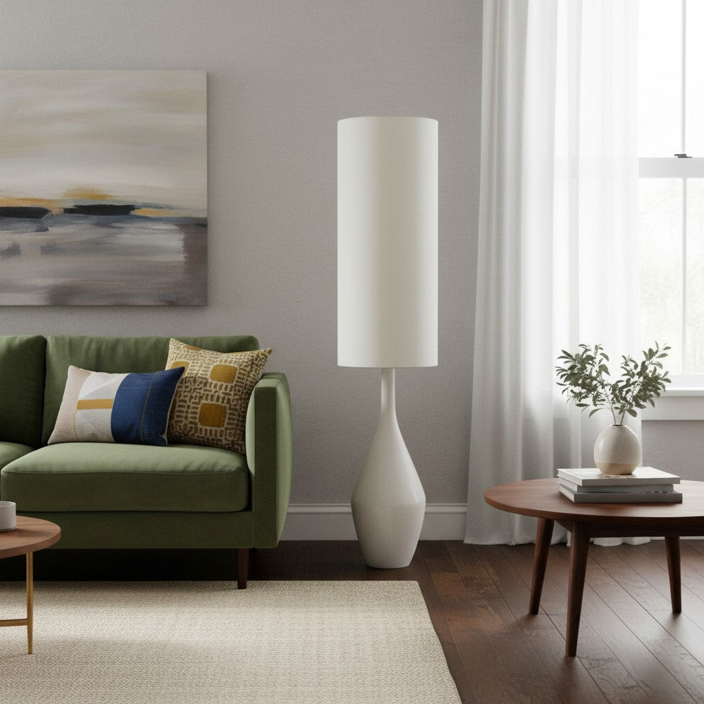 Lámpara de pie moderna de cerámica orgánica Lumera - Forma escultórica asimétrica y luz ambiental para dormitorio