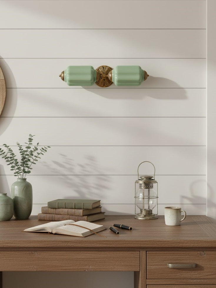 American Vintage Glass Lantern Shaped Horizontal Eloise Wall Sconce