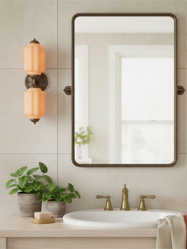American Vintage Glass Lantern Shaped Horizontal Eloise Wall Sconce
