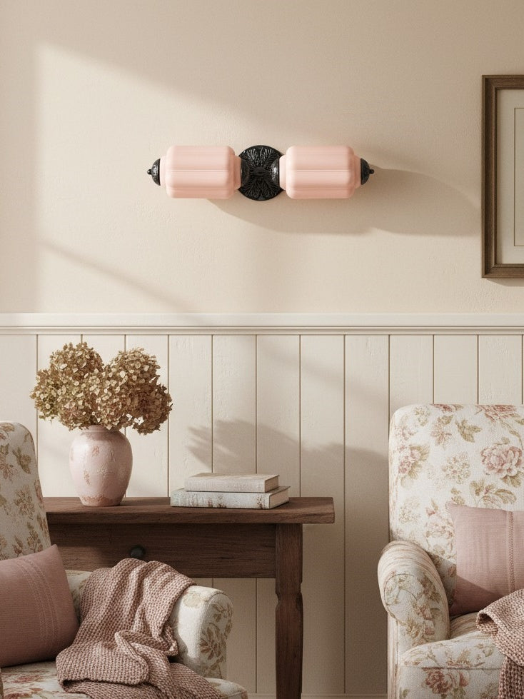 American Vintage Glass Lantern Shaped Horizontal Eloise Wall Sconce
