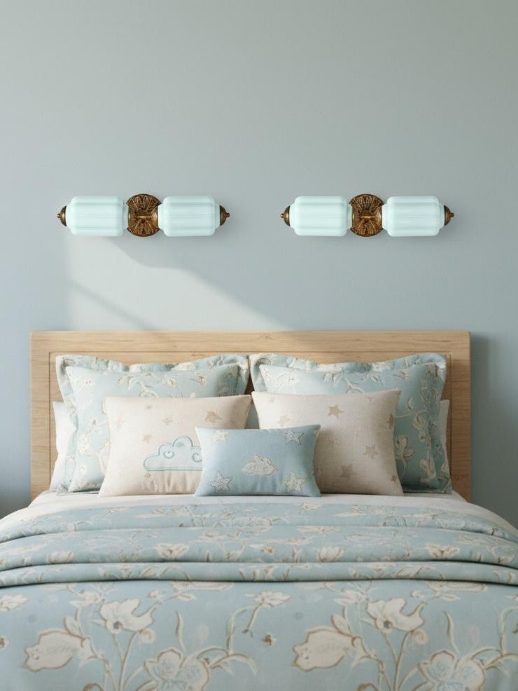 American Vintage Glass Lantern Shaped Horizontal Eloise Wall Sconce