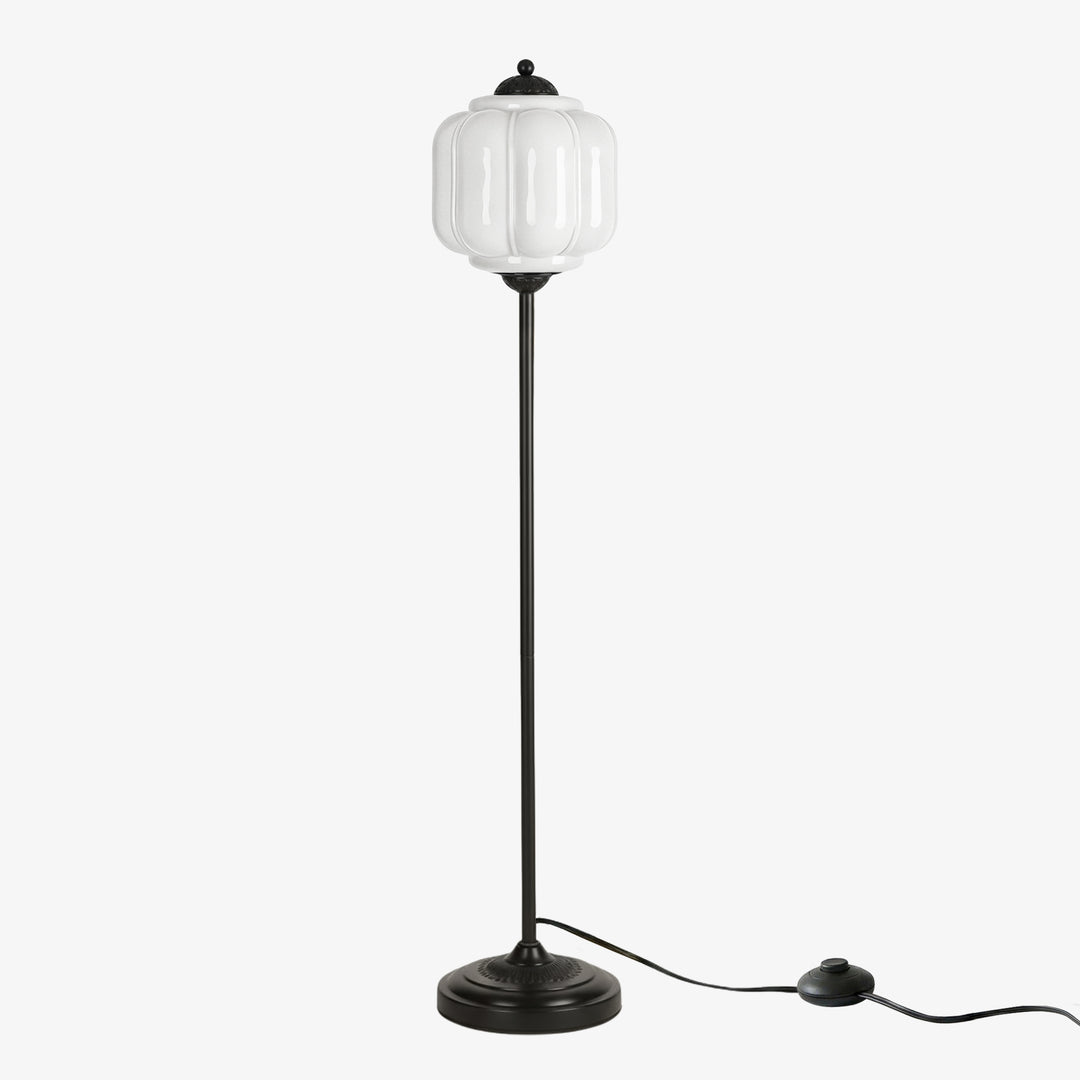 Eloise Textured Glass Pumpkin-Inspired Floor Lamp - Organic Artistry and Retro Style for Living Rooms