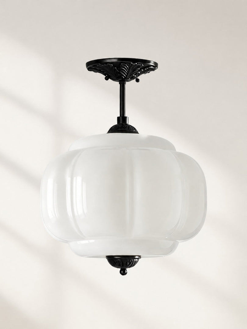 Eloise Scallop Vintage Milk Glass Semi Flush Mount Pendant Light