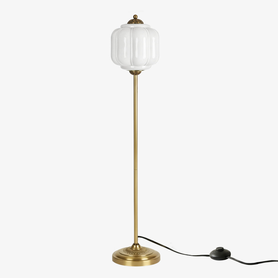 Eloise Textured Glass Pumpkin-Inspired Floor Lamp - Organic Artistry and Retro Style for Living Rooms