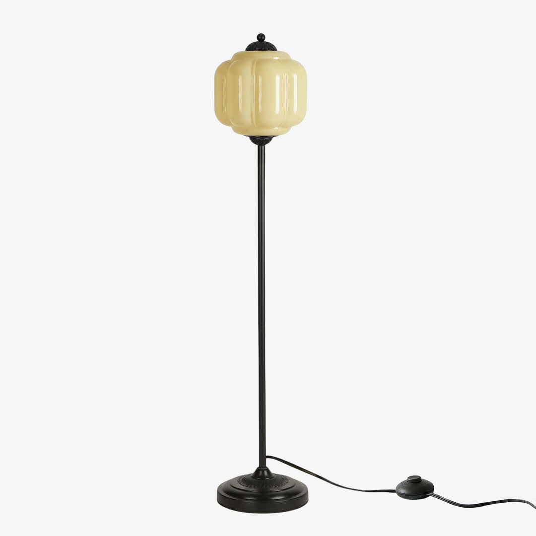 Eloise Textured Glass Pumpkin-Inspired Floor Lamp - Organic Artistry and Retro Style for Living Rooms
